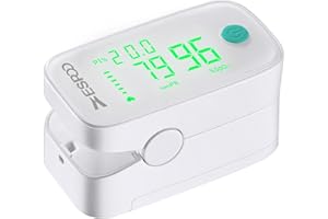 ESPOO Pulse Oximeter Fingertip with 1.5'' LED Display, Alarm & Brightness Adjustable, Batteries & Lanyard