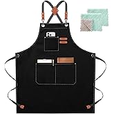 ZOMAO Chef Apron for Women Men with Large Pockets, Cotton Canvas Cross Back Waterproof Work Aprons for Kitchen Cooking Bib