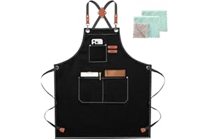ZOMAO Chef Apron for Women Men with Large Pockets, Cotton Canvas Cross Back Waterproof Work Aprons for Kitchen Cooking Bib
