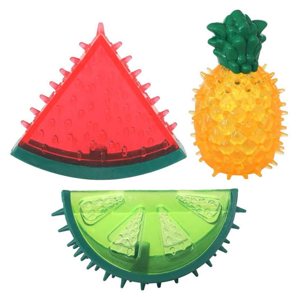 Balacoo 3pcs Freezable Pet Cooling Chew Toys Summer Fruit Pineapple Watermelon Design Bite- Resistant Dog Cooling Chew Toys for Dogs Teething for Small Dogs Puppies