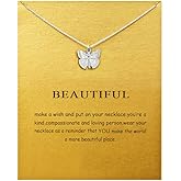 LANG XUAN Friendship Compass Necklace Good Luck Butterfly Pendant Chain Necklace with Message Card Gift Card for Women