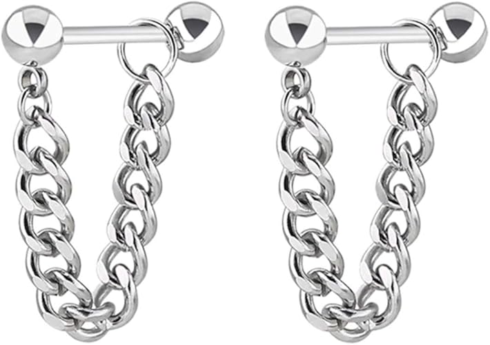 Amazon Seiya International チェーンピアス メンズピアス フープ リング チェーン 鎖 ピアス メンズ リングピアス レディース 韓国 オルチャン シンプル 軟骨 18g スタッドピアス 両耳２個セット バーベルシルバー ネックレス 通販