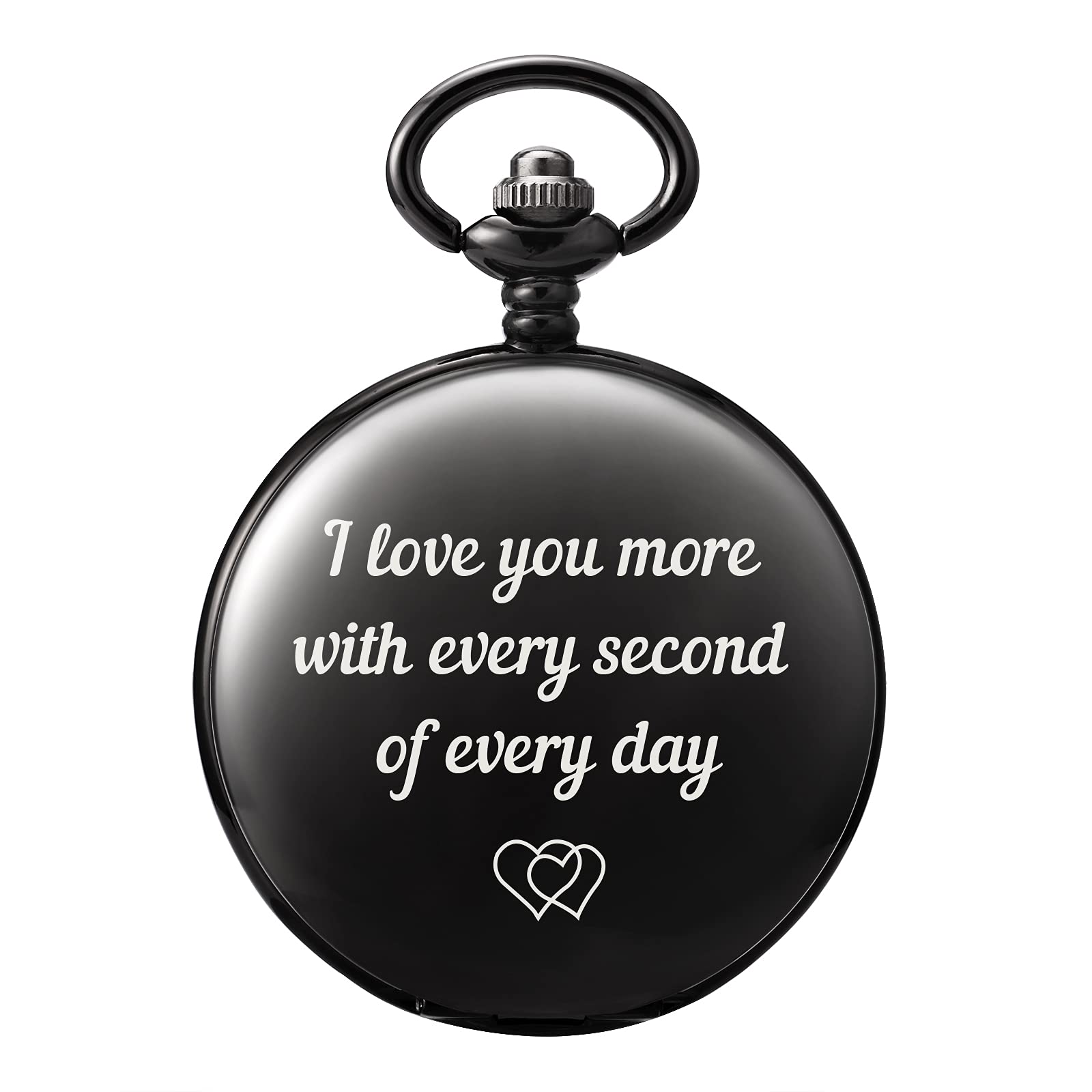 TREEWETO Black Pocket Watch to Husband Wife Boyfriend Girlfriend Birthday Personalized Engraving Gifts for Men Women Valentine's Day Christmas