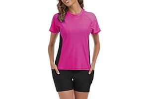 Tournesol Women's Rash Guard 2 Piece Short Sleeve Swim Shirt with Shorts Swimsuit with Bra Bathing Suit Plus Size with Pocket