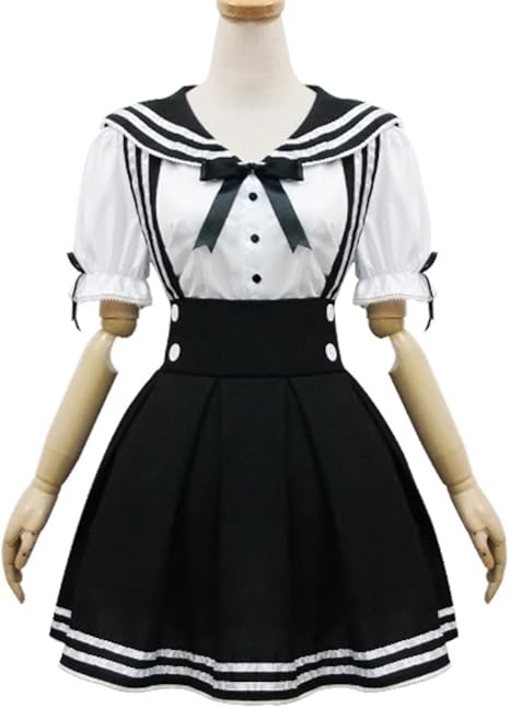 Amazon 超萌えメイド風衣装 ロリータ風 セーラーリボン コスプレ メイド服 黒白 ワンピース かわいい 少女風 カフエ風メイド服 ハスの葉 レース スカート メイド風 仮装 コスチューム ｓサイズ コスプレ 仮装 通販