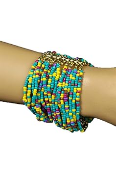 Karneval-Klamotten Hippie Armbänder Hippie Armband Damen 60er Jahre Perlen Blau