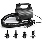 VEBESYET Adjustable Electric Air Pumps for Inflatables Air Mattress Pool 400W/600W Quick Fill Inflator/Deflator for Gymnastics Track Mat Floats Dock Raft,110-120V AC, 4 Nozzles
