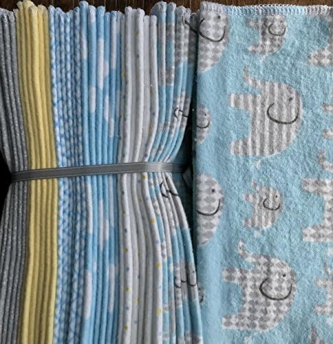 Cloth Baby Wipes Starter Kit. Set of 3 Dozen Wipes. Reusable Cloth Wipes. Baby Shower Gift. Eco Friendly. Reusable Cloth Napkin. Reusable Dryer Sheets. Patterned grey elephants on blue!