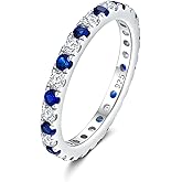 DAYBYDAY Sapphire/Emerald/Ruby Full Eternity Rings for Women, 2.4mm Thin Birthstone Stackable Rings, 925 Sterling Silver/14K Gold Plated Gemstone Wedding Band Size 6 to 10