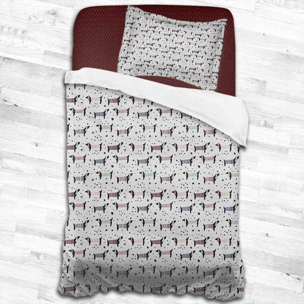 dsdsgog 2-Piece Twin Bed Sheets Set Dog,Hand Drawn Dachshund Silhouettes on Monochrome Dotted Background Nursery Theme Image, Multicolor 53"x79" Bed Sheet + Pillowcase