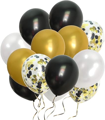Amazon Com Black Gold Confetti Balloons White Party Decor