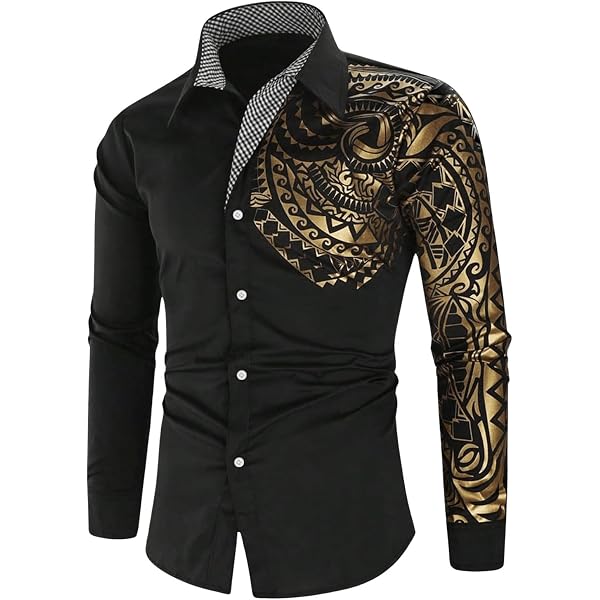 Amazon.com: Zeiyignr Men's Designer Shirt Luxury Printed Slim Fit Button  Down Dress Shirt Long Sleeve Formal Prom Wedding Party Shirts Black :  Clothing, Shoes & Jewelry
