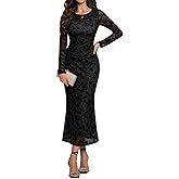 HomRain Women's Mesh Maxi Long Sleeve Floral Bodycon Dress Ruched Wedding Guest Cocktail Party Dresses