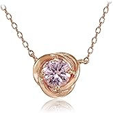 Rose Gold Flashed Sterling Silver Simulated Gemstone 6mm Round Love Knot Pendant Necklace