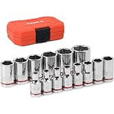 JU JIAN TEC 1/4" Drive Metric Master Socket Set, 14-Piece, 4mm-15mm | metric, shallow, CR-V, 6-point, radiused, mirror chrome, embossed, case