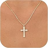 KINHOPI Cross Necklace for Women - 14K Gold/White Gold Plated Simple Dainty Diamond Cross Pendant Necklace with Cubic Zirconia Jewelry Gift For Her