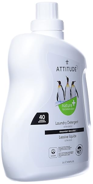 ATTITUDE LIQUID LAUNDRY DETERGENT, EWG VERIFIED, HE COMPATIBLE, PLANT-BASED & VEGAN, NATURAL LAUNDRY SOAP, UNSCENTED, 40 LOADS, 67.6 FL OZ