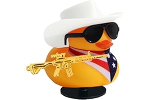 BOZILY Rubber Duck with Cow-boy Hat, American Flag Scarf, Gun and Sunglasses,Car Dashboard Decoration, Cow-boy Duck for Birthday Party Favors