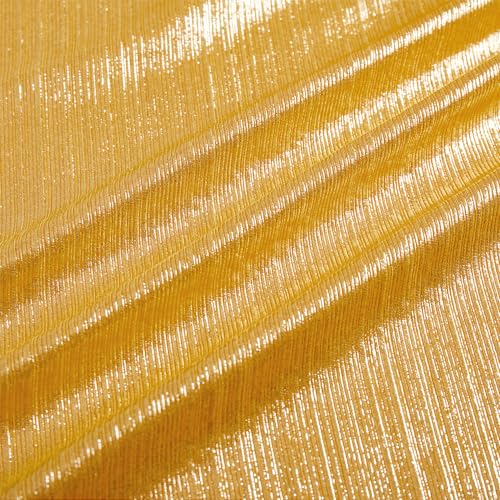 MaiMaiSuan 60’’ Wide Soft Shiny Stretch Metallic Luster Rib Knit Fabric for Dancing Dress Costume Wedding Dress DIY Clothing Fabric(1 Yard,Gold)