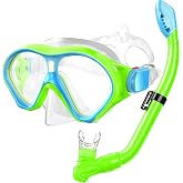 Gintenco Snorkeling Gear for Kids, Snorkel Mask Set for Boys Girls Youth | Anti-Fog, Anti-Leak, Panoramic Clear View, Tempered Glass Diving Swimming Goggles with Nose Cover, Dry Top Snorkel and Mask