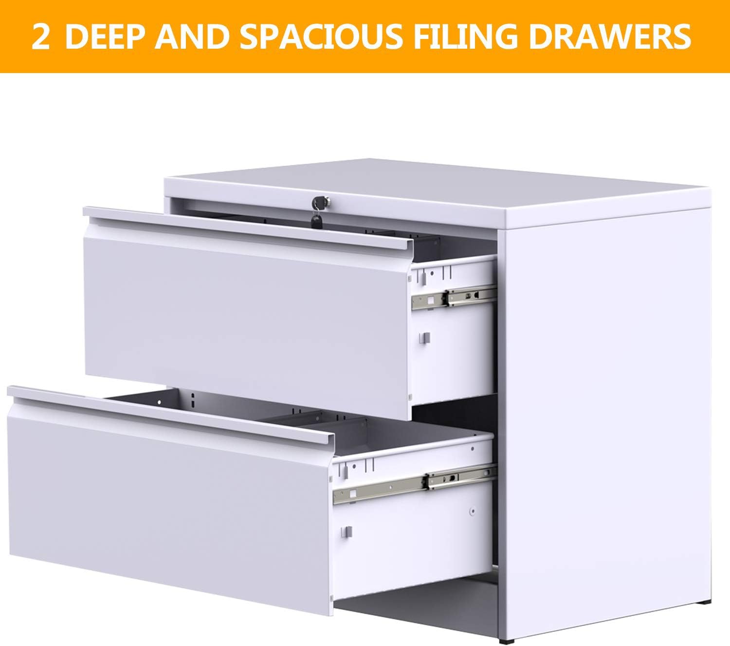 Amazon Com Modernluxe File Cabinet White Lockable Heavy Duty Metal Lateral File Cabinet With 2 Drawers Home Kitchen