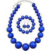 BA UNIQUE FASHION Women's Chunky Large Simulated Pearl Statement Necklace, Bracelet, Earring Set