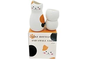 feb.7 Japanese Ceramic Sake Set Calico cat Sake Bottle Sake Cups Set Serving Carafe and 2 Cups- 3 Pieces Gift Set