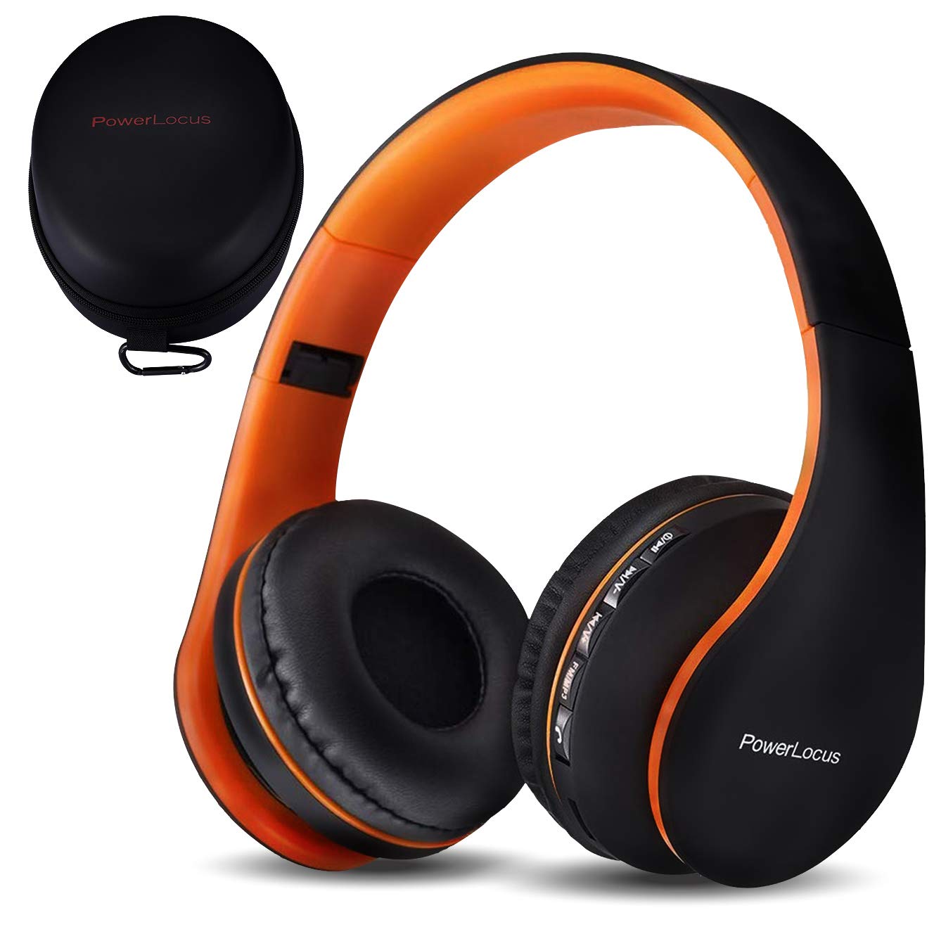 PowerLocus Wireless Bluetooth Over-Ear Stereo Foldable Headphones, Wired Headsets Noise Cancelling with Built-in Microphone for iPhone, Samsung, LG, iPad (Orange)