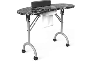 Alohappy Manicure Nail Table With Dust Collector Fan-Portable & Foldable Nail Desk Workstation Manicure Tech Desk Spa Beauty Salon With Client Wrist Pad/Controllable Wheels/Carrying Case (30"H; Black)