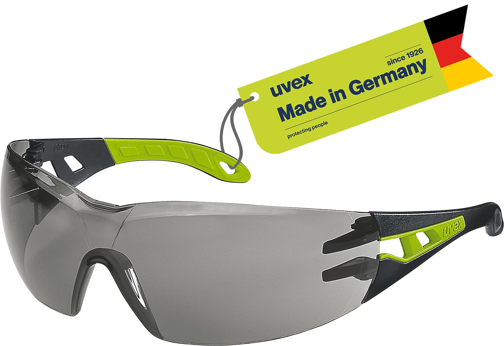 Uvex pheos Safety Glasses with Supravision Excellence Technology, Metal-Free/Anti-Scratch, Unisex, One Size, Tinted / Black-Green — image 1