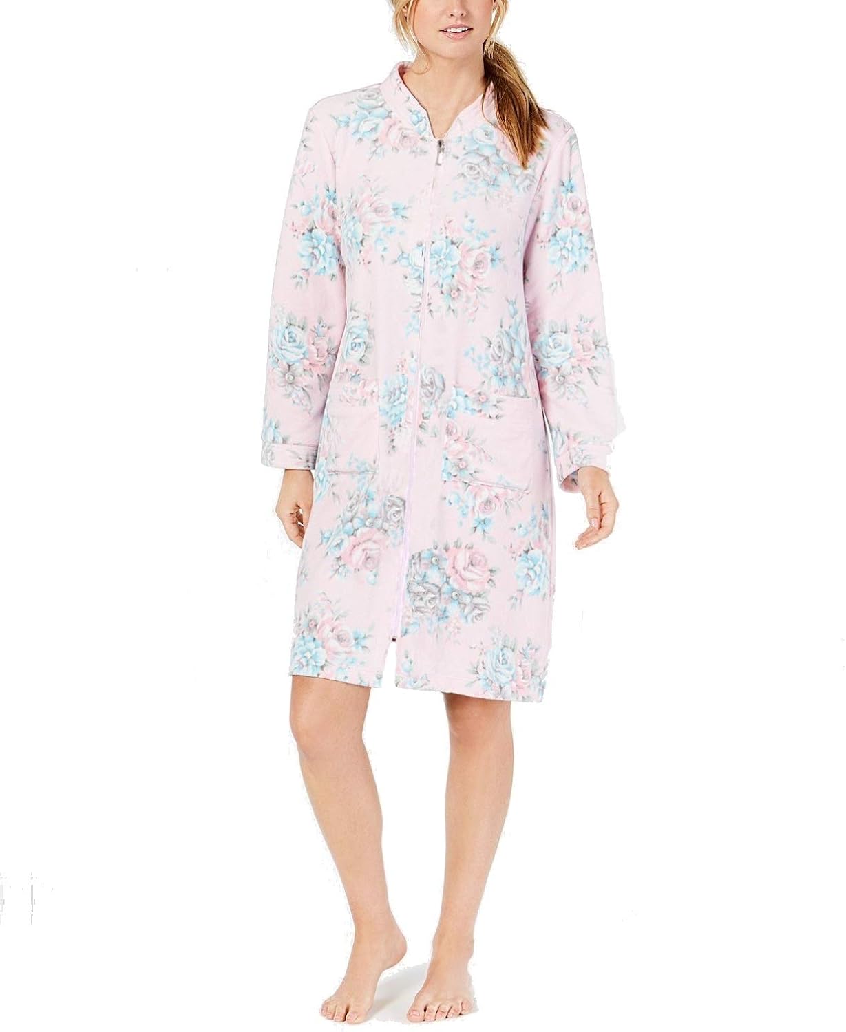Miss Elaine Women's Luxe Printed BrushedFleece Short Snap Robe (Medium) Amazon.ca Clothing