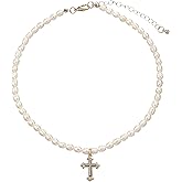 wgoud Natural Freshwater Pearl Choker Necklace for Women, Trendy 14K Gold Plated Pearl Necklaces Handmade Jewelry Gift