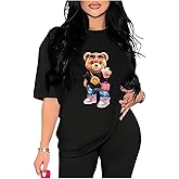 GORGLITTER Women's Bear Graphic Tees Oversized Cute Cartoon Shirts Crewneck Short Sleeve Tops