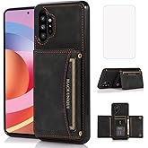 NKECXKJ Design for Samsung Galaxy Note 10 Plus Wallet Case with Tempered Glass Screen Protector PU Leather Credit Card Holder Slot Phone Cases Kickstand Shockproof Protective Cover for Men 6.8" Black