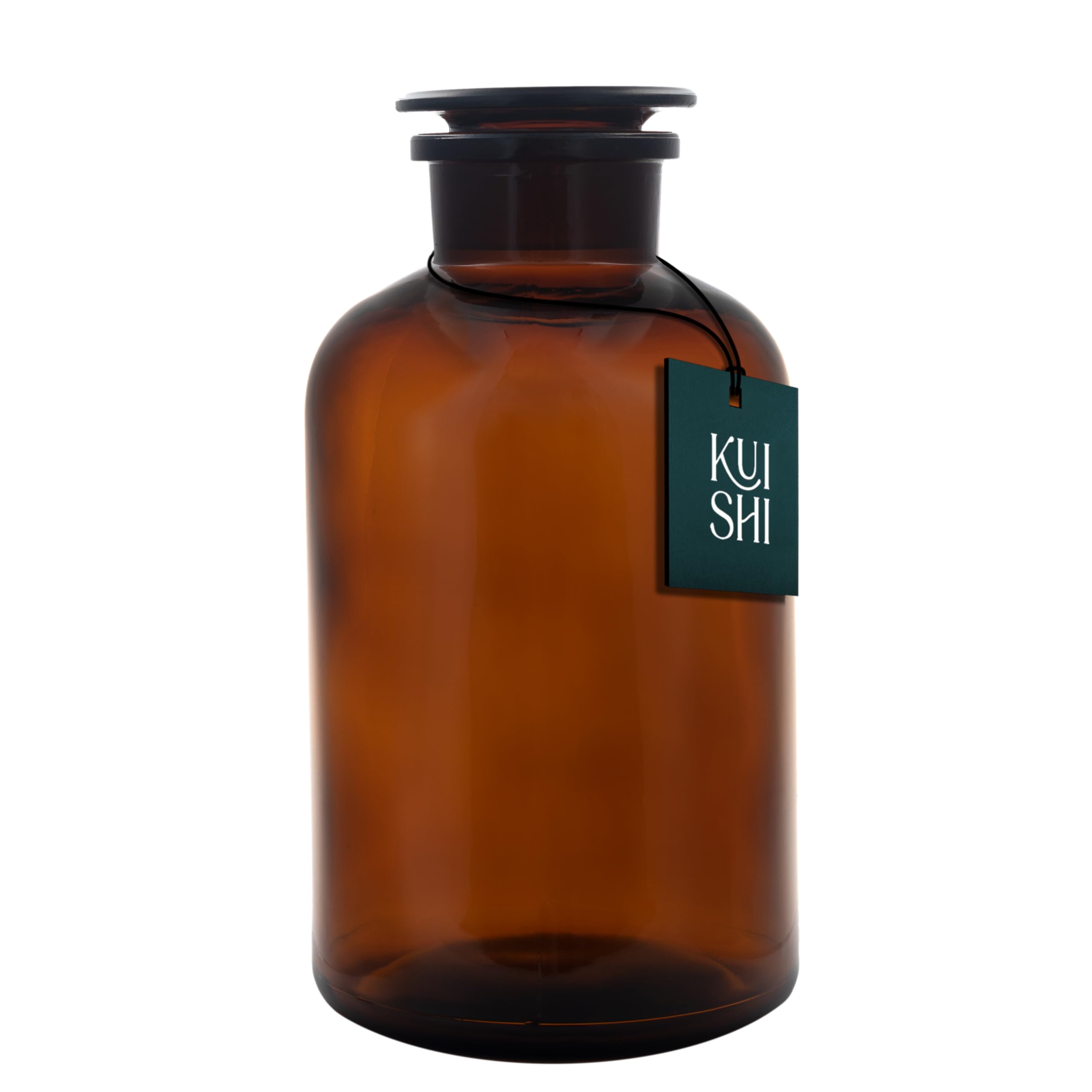 Kuishi 1000ml Glass Apothecary Jar with Clear Glass Stopper – Recycled Glass Storage Jar for Dry Food, Wedding Decor & Home Styling, Amber