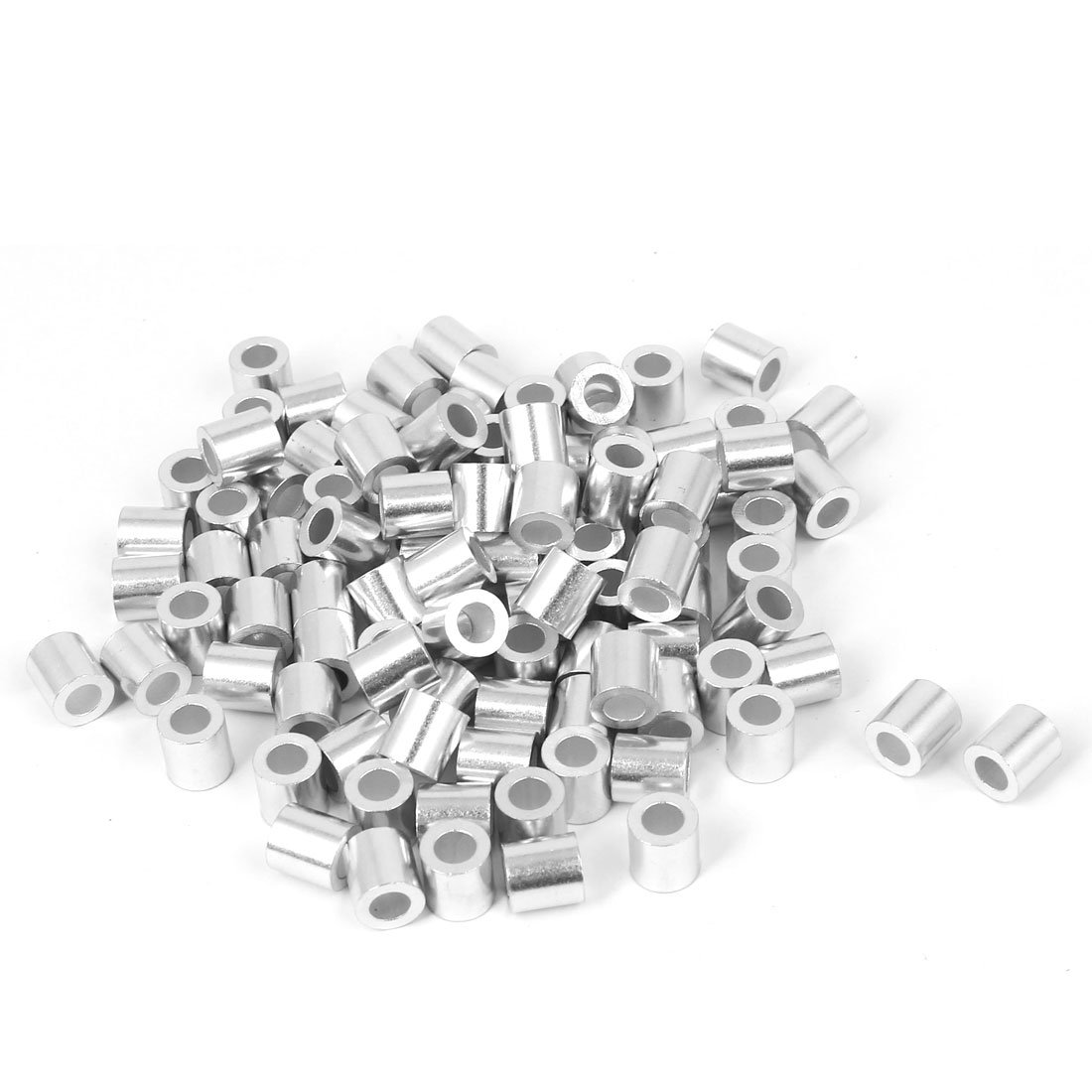 Sourcingmap 4mm Steel Wire Rope Aluminum Ferrules Sleeves Silver Tone 100 Pcs