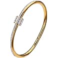 Lvla Gan 18K Gold Plated Cubic Zirconia Bracelet for Women, Lucky Bead Crystal Bangle Bracelet Retro Love Cuff Jewelry Birthday Gifts