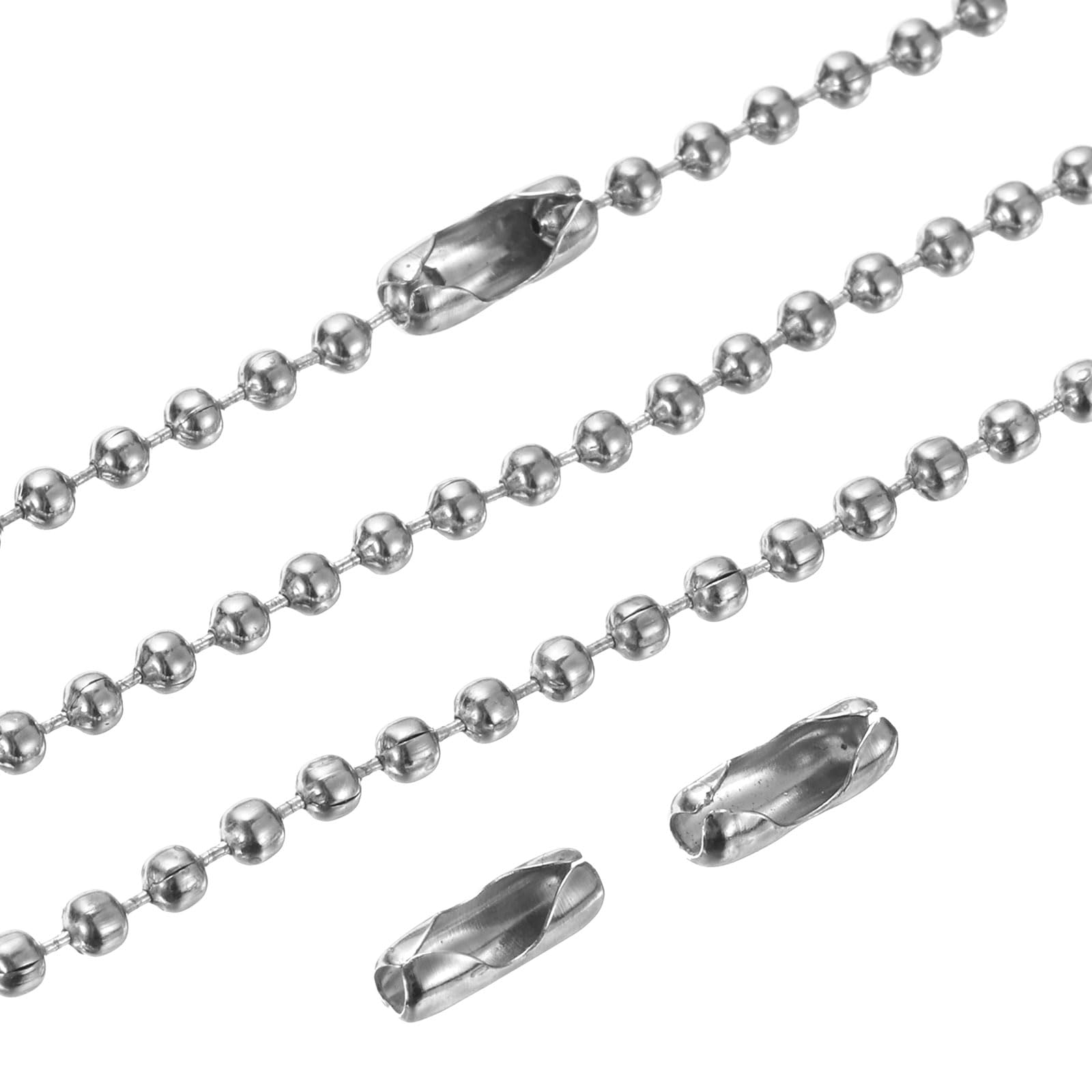 PATIKIL 2.4mm x 10cm Beaded Ball Chain, 150pcs Stainless Steel Pull Chain Extension with Connectors for Ceiling Fan Light Keychain Rings DIY Crafts, Silver