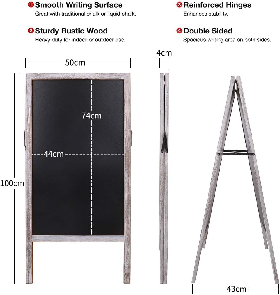 unho Wooden A-Frame Chalkboard Pavement Sign Magnetic Double-Sided Advertising Board for Party Wedding Cafe Shop Pub 50x100cm Grey White - Image 3