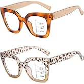 ICARA 2 Pack Trendy Oversized Blue Light Stylish Progressive Multifocus Readers,Retro Square Computer Reading Glasses