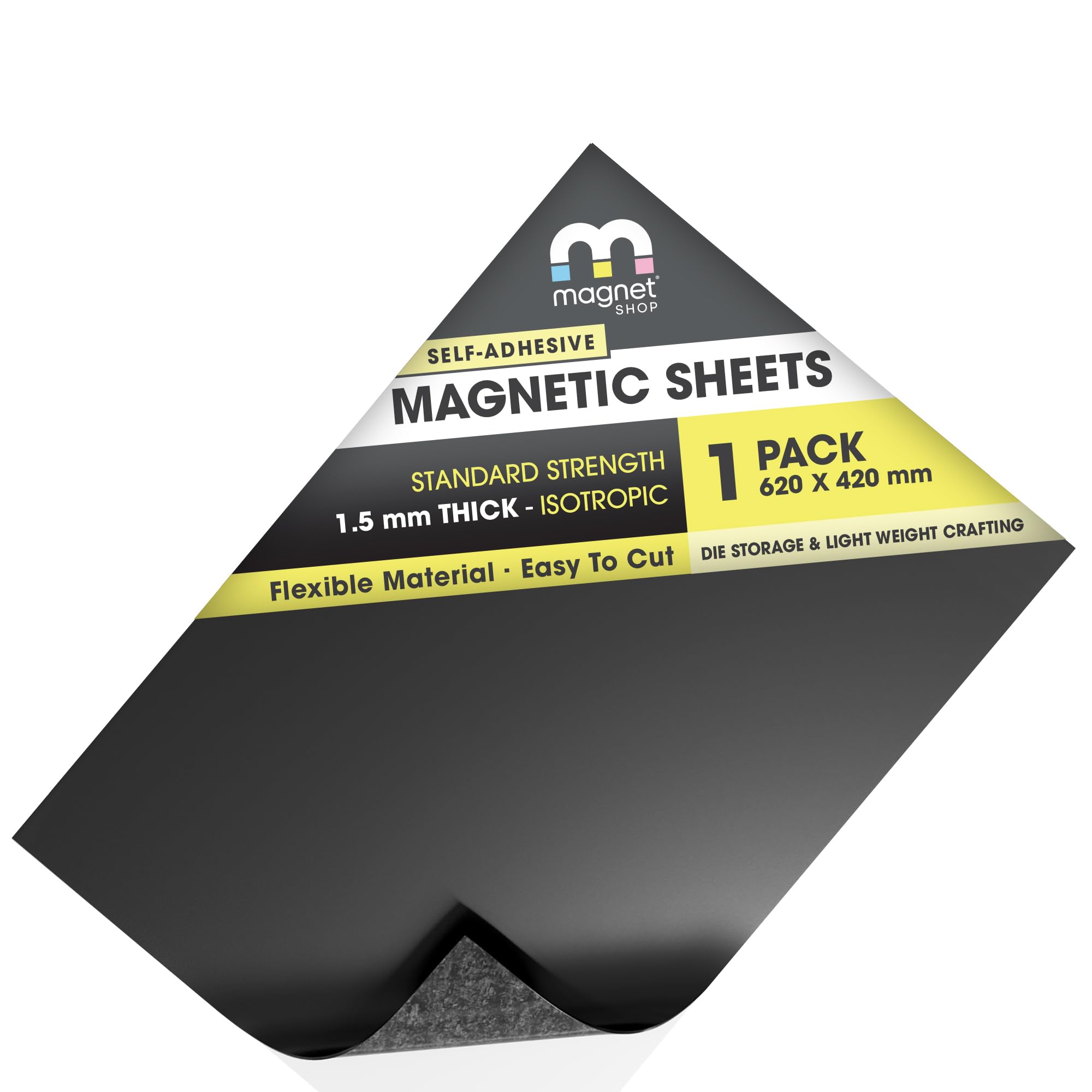 TMS Large Self-Adhesive Magnetic Sheet, Extra Strength 62 x 42cm Vehicle Grade Magnet Sheeting for Sign Making and Heavy Duty Use - Extra Thick, Motorway Grade, Powerful Pull and Grip [1.5mm thick]