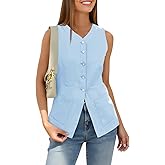 Cicy Bell Womens Button Down Vest Tops Summer Fitted Sleeveless Tank Tops Dressy Casual Business Waistcoat