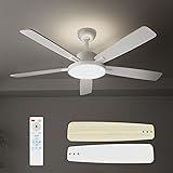 TALOYA 52 Inch White Ceiling Fans with Lights Led
