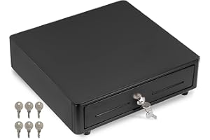 Volcora Cash Register Drawer for (POS) Point of Sale System with Round Corner 13", Removable Coin Tray, 4 Bill/5 Coin, 24V, RJ11/RJ12 Key-Lock, Media Slot,Cash Till for Businesses, Black