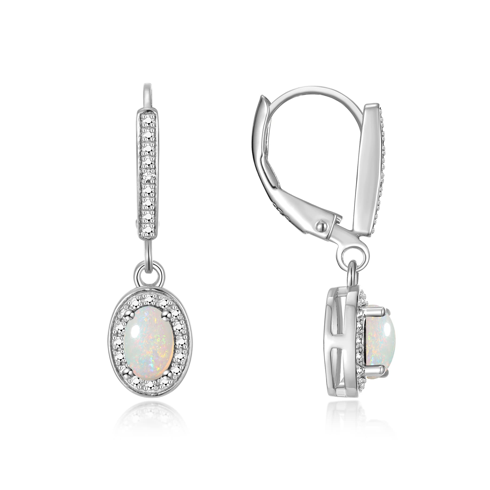 RYLOS Earrings For Women 925 Silver Earrings with Oval Shape Gemstone & Genuine Diamonds Dangling Earrings 6X4MM Birthstone Earring Color Stone Jewelry For Women Silver Earrings