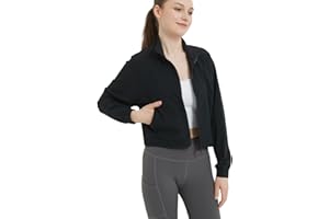 happlan Women's UPF 50+ Sun Protection Athletic Running Gym Yoga Long Sleeve Cropped Zip Up Workout Shirt Track Jacket