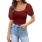 DOROSE Womens Summer Tops Sexy Casual Mesh Short Sleeve Shirts Blouses S-XXL