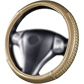 Flying Banner car Steering Wheel Cover Faux Leather Massage Universal fit 3D Honeycomb Hole Anti-Slip Sporty 15 Inches (Tan Tan)