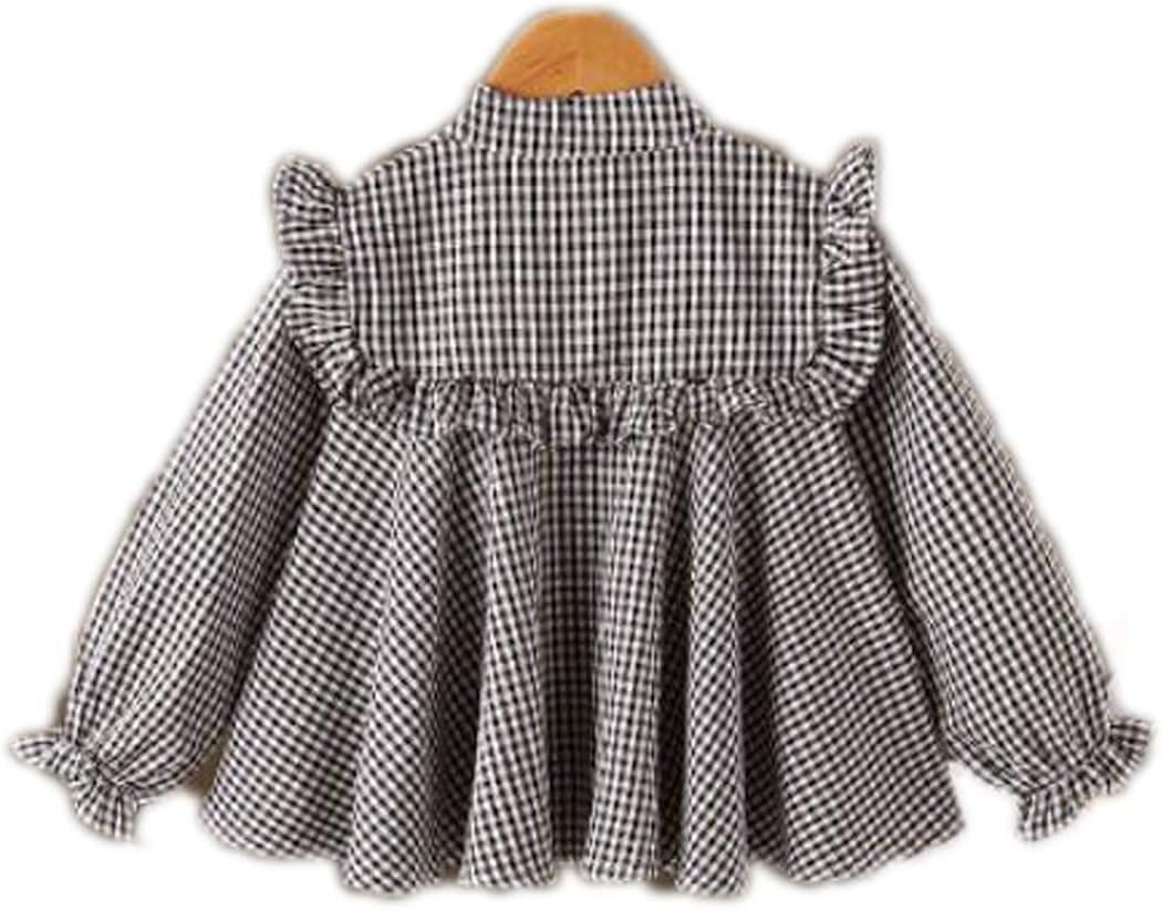 Colorful Childhood Girls Plaid Shirt Casual Long Sleeve Loose Fit Blouse Ruffles Tops: Clothing