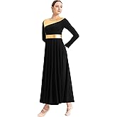 Sanmsoner Women Praise Dance Dress Liturgical Metallic Worship Dress Long Sleeve Fit Full Length Dancewear
